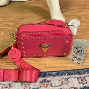 Valentino Orlandi Vibrant Pink Crossbody Bag with Gold Accents new